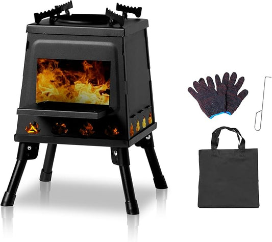 Outvita Camping Wood Stove, 10.6" Portable Folding Wood Burning Stove, Alloy Steel Backpacking Stove for Hiking, Outdoor Survival Stove Emergency for Picnic, Cooking Outside BBQ