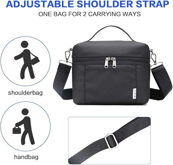 NOL Natural Organic Lifestyle Insulated Lunch Bags for Women Cooler Bag Lightweight Nylon Waterproof Lunch Box For Work(Small, Black)