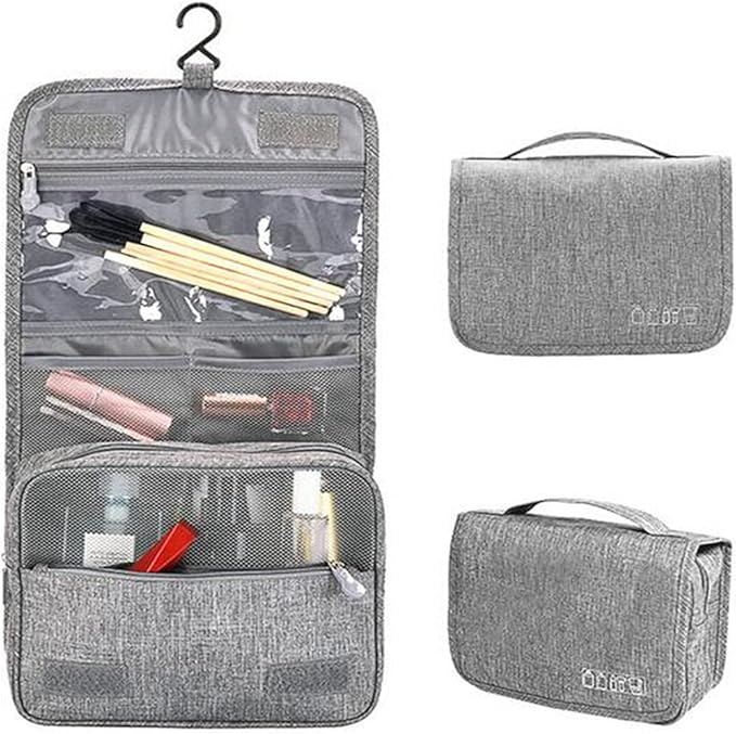 Travel Makeup Bag Water-resistant Toiletry Cosmetic Bag, Hanging Travel Toiletry Bag for Men Women and Girls, Multifunction Cosmetic Bag for Accessories, Shampoo, Toiletries，Gray
