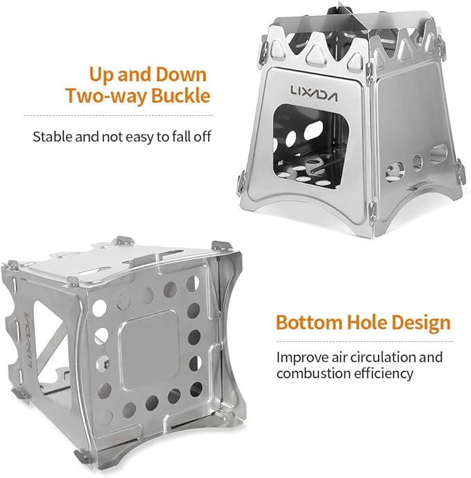 Lixada Camping Wood Stove Folding Lightweight Stainless Steel Wood Burning Stoves Portable Backpacking Stove for Outdoor Camping Hiking Backpacking Picnic Hunting BBQ