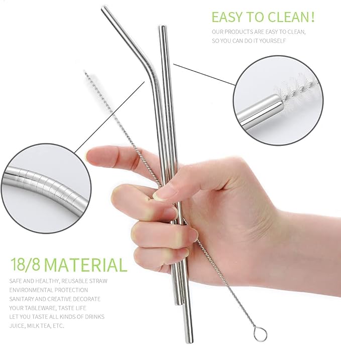 Portable Reusable Travel Utensils Silverware With Case, Camping Cutlery Set, Chopsticks and Straw, Flatware With Case, Stainless Steel Top (Silver)