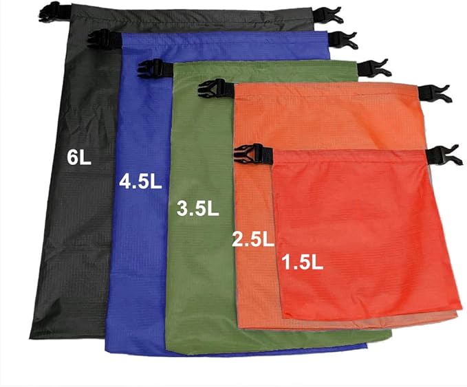 Pimoys 5 Pack Waterproof Dry Sacks, Lightweight Outdoor Dry Bags Ultimate Dry Bags for Kayaking Rafting Boating Camping (1.5L, 2.5L, 3.5L, 4.5L, 6L)
