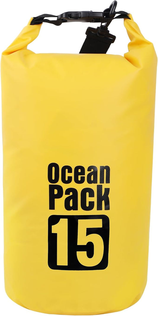 Dry Bag Waterproof for Women Men,15L Rolled Lightweight Dry Storage Bag Backpack with Phone Case for Travel,Swimming,Boating, Kayaking,Camping & Beach,Yellow