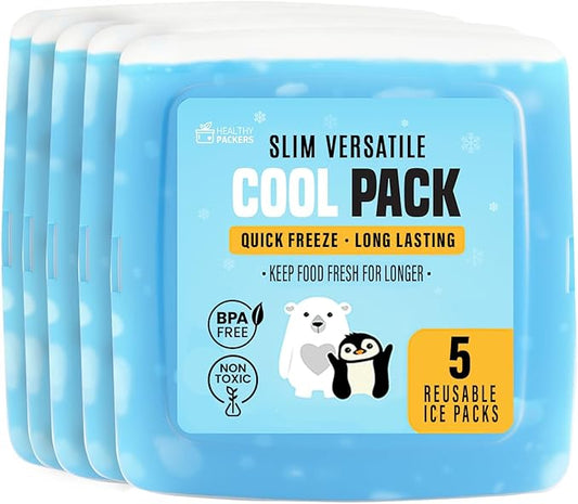 Healthy Packers Ice Pack for Lunch Box - 5 Ice Packs - Original Slim & Long-Lasting Freezer Packs for your Lunch or Cooler Bag