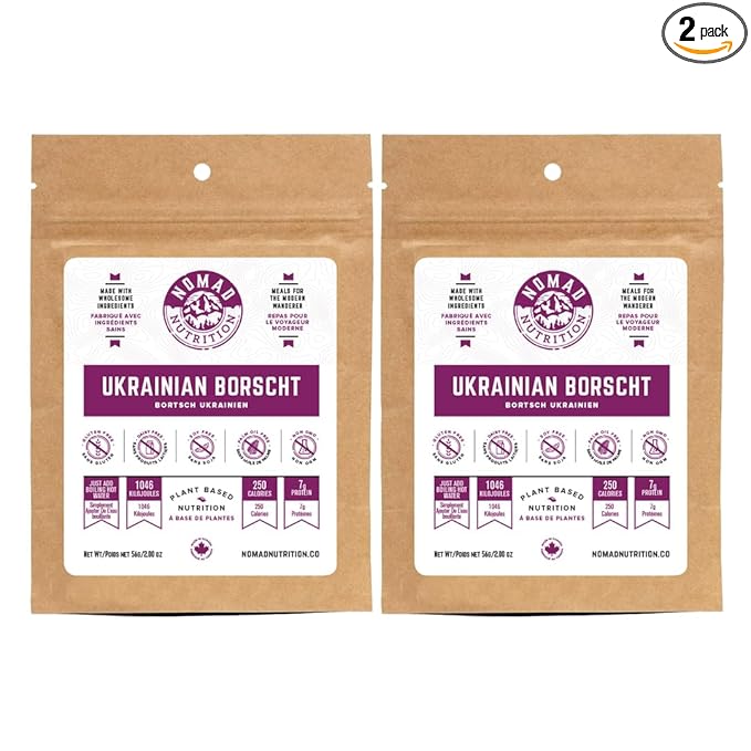 Nomad Nutrition Ukrainian Borscht | Instant Freeze Dried Backpacking & Camping Food | Plant-Based, Non-GMO Hiking Meals with High-Energy, Vegan, Gluten-Free | 56g - 2 Pack