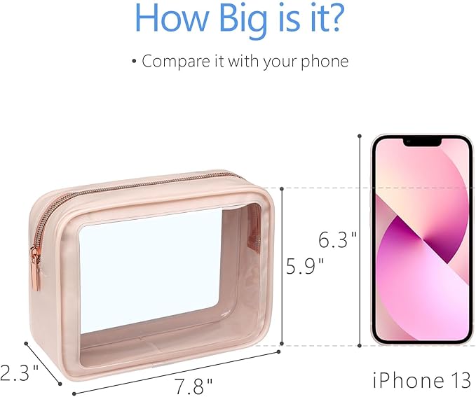 PACKISM TSA Approved Toiletry Bag - 3 Pack Upgrade Color-Edged Clear Makeup Bag, Clear Toiletry Bag For Traveling Fits Various Storage Needs, Pink