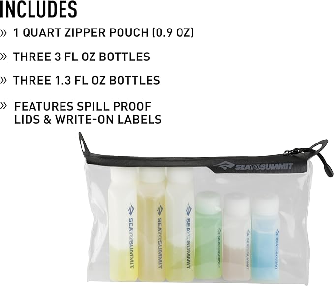 Sea to Summit TravellingLight Clear Zip Pouch with Travel Bottles, TSA Approved Toiletry Kit