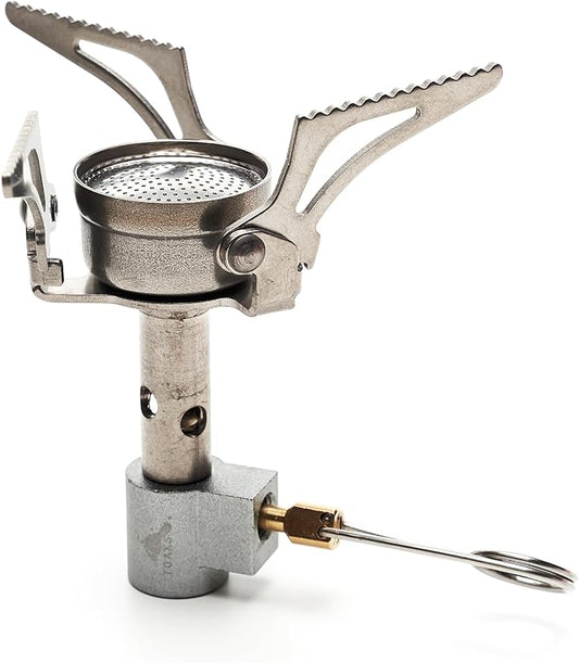 TOAKS Titanium Ultralight Gas Stove – 1.7 oz Compact Backpacking Stove, Foldable Legs, Precision Jet Burner – Durable, Fuel Efficient, Affordable