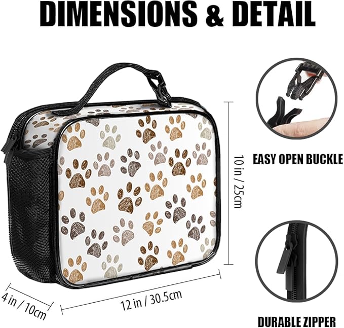 Paw Print Lunch Bag Reusable Insulated Lunch Box Keep Food Cooler Thermal Lunch Tote for Women Men