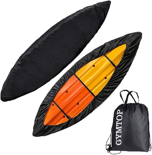 7.8-18ft Waterproof Kayak Canoe Cover-Storage Dust Cover UV Protection Sunblock Shield for Fishing Boat/Kayak/Canoe 7 Sizes [Choose Color] (Black(Upgraded), Suitable for 13.8-15ft Kayak)