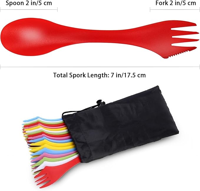 36 Pack Sporks - Spoon, Durable & BPA Free Tritan Sporks, Spoon Fork & Knife Combo Utensils with Portable Strong Waterproof Bag and Stainless Multifunctional Bottle Opener for Camping Outdoor, 6 Color