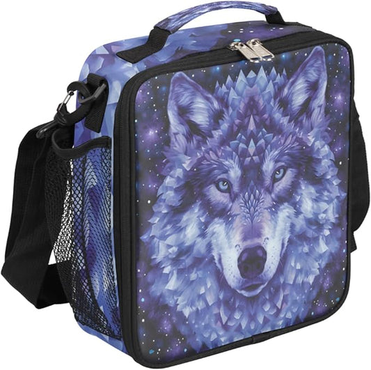 cfpolar Wolf Lunch Box for Boys Girls, Insulated Lunch Bags for Kids Reusable Mini Cooler Lunch Tote Lunchbox Thermal Meal Tote Kit with Shoulder Strap for Work School Picnic