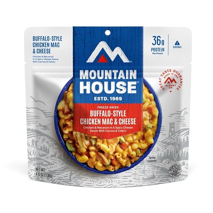 Mountain House Buffalo-Style Chicken Mac & Cheese | Freeze Dried Backpacking & Camping Food | 6-Pack