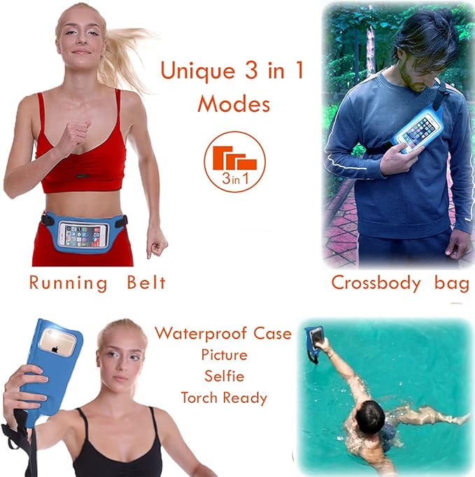 Ultimate Blue Waterproof Running Swimming Belt: Phone & Essentials Holder for Gym, Beach, Kayaking, Ski! Fits iPhone, Samsung - Touchscreen, IPX8 Rated Dry Waist Pouch - Adventure-Ready Performance!