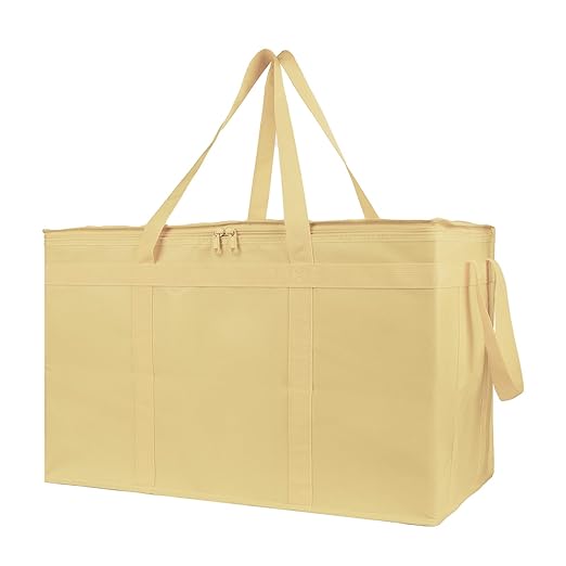 Bodaon Insulated Pizza Delivery Bags, XXX-Large Commercial Food Delivery Insulation Bag for Hot/Cold Food, Large Capacity Reusable Warming Bag, Beige, 1-Pack