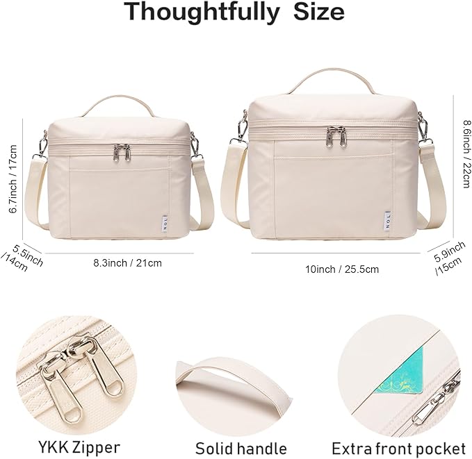 NOL Natural Organic Lifestyle Insulated Lunch Bags for Women Cooler Bag Lightweight Nylon Waterproof Lunch Box For Work (Small, Cream)