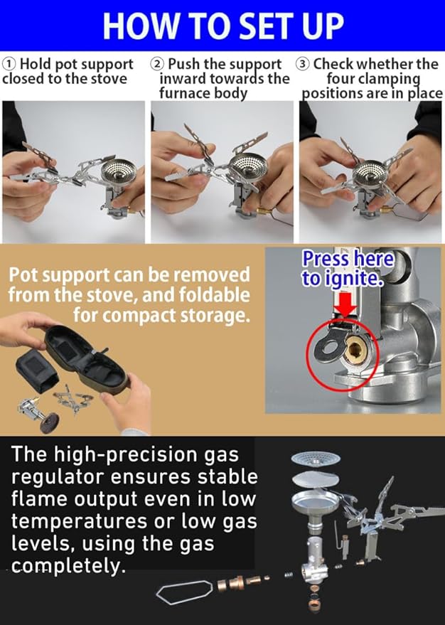 CAMPINGMOON Canister Top Stove Portable Compact Foldable w/Micro Regulator w/4Flex w/igniter XD-2F (Year of the Snake Limited Black Edition)