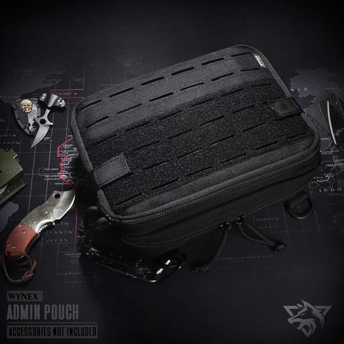 WYNEX Tactical Molle Admin Pouch of Laser Cut Design, Utility Pouches Molle Attachment Military Medical EMT Organizer with Map Pocket EDC EMT Pack IFAK Tool Holder Universal U.S.A Patch Included