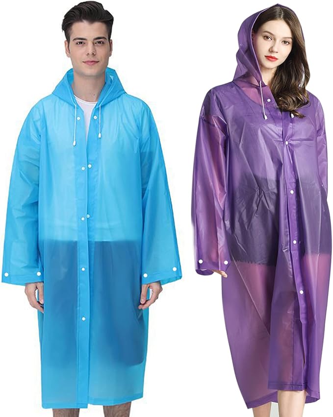Rain Ponchos Raincoats for Adults Women Men, Reusable 2 Pack Rain Jacket Coats with Hood for Family Disney Camping Hiking