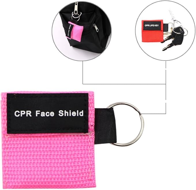 Pack of 5pcs CPR Face Shield Mask Keychain Ring First Aid Kit CPR Face Shields for First Aid or CPR Training (Red-5)