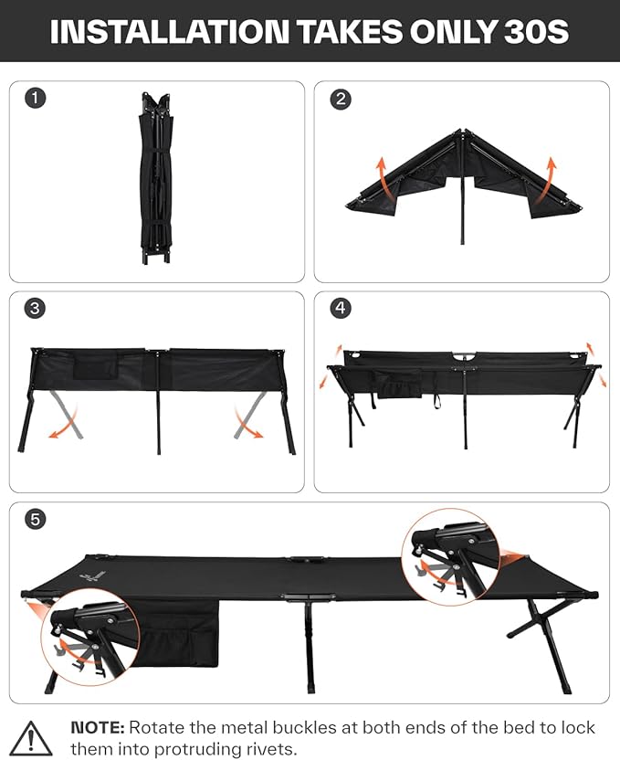 Sportneer Camping Cot: 78.3"x28.7"x14.6" Comfort Cot Bed for Camping Traveling Guest Bed, Sleeping Cots for Adults with Side Pockets & Storage Bag - Ease of Assembly, Support 330 Lbs