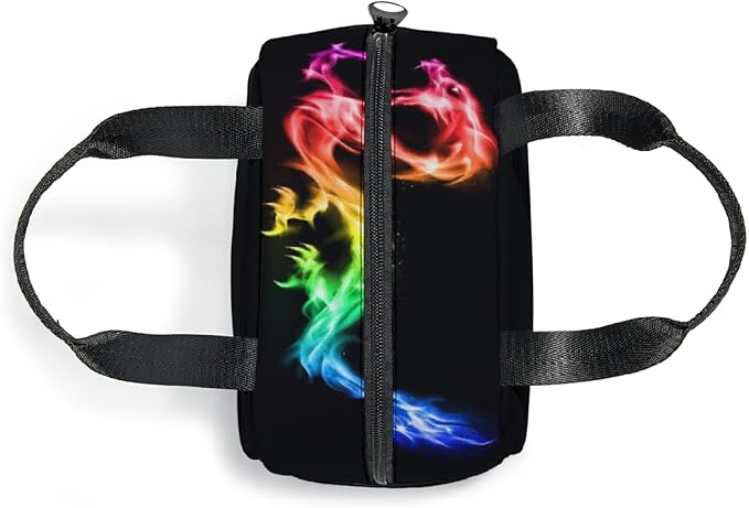 Giwawa Rainbow Dragon Insulated Lunch Bag Colorful Fire Animal Print Reusable Lunch Cooler Tote Box with Front Pocket & Zipper Closure for Kids Woman Man Work Picnic Travel