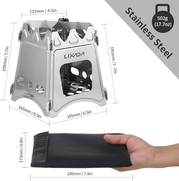 Lixada Camping Wood Stove Folding Lightweight Stainless Steel Wood Burning Stoves Portable Backpacking Stove for Outdoor Camping Hiking Backpacking Picnic Hunting BBQ