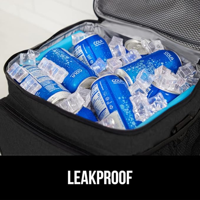 GORILLA GRIP Reusable Insulated Lunch Box Bag for Women Men, Large Leakproof Soft Cooler Bags, Multiple Compartments, Mesh Pockets, Adjustable Strap, Food Tote Keeps Drinks Cold, 8L, 10x9, Black