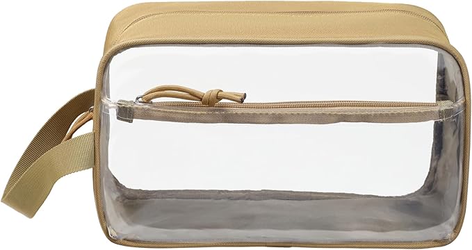 TACTICISM Clear Toiletry Bag for Men - Large Capacity Travel Bag with Handle, See Through Bag with 2 Pockets, Brown