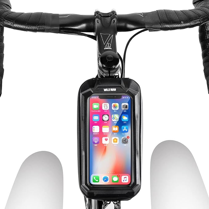 Bike Frame Bag, Waterproof Bicycle Front Top Tube Pouch Pannier Bike Phone Mount Holder Handlebar Bag Cycling Crossbar Storage Bags with Touch Screen for iPhone 12 11 Pro Max Smartphone up to 6.7''