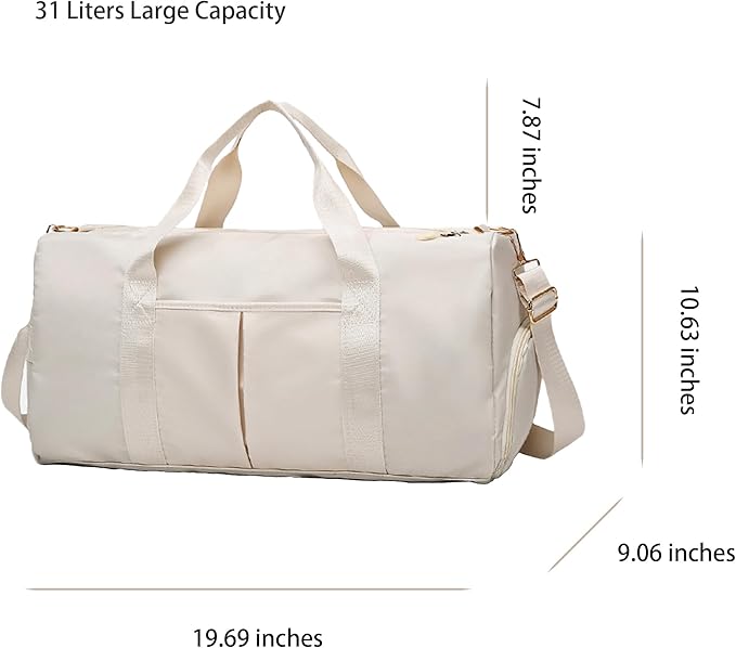 Women Gym Bag with Separation for Wet and Dry, Shoe Storage, Waterproof Travel Duffle Bag for Gym, Swimming, Yoga, Sports (Beige)