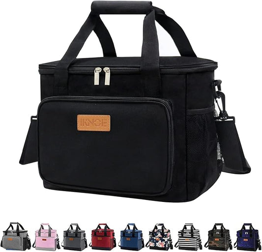 iknoe Insulated Thickened Lunch Bag for Women & Men, 14L Soft Coolers Leak Proof, Insulated Tote Bags with Zippered Top Great for Work,Picnic and Beach, Black 18-Can