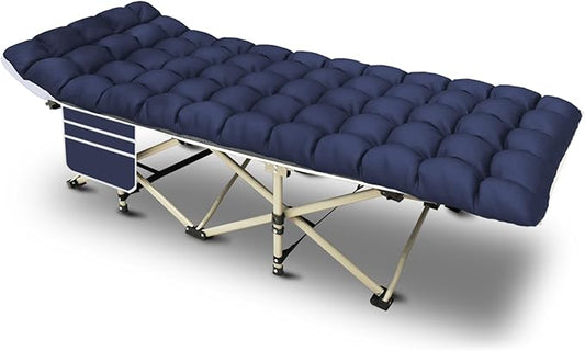 YELLOW JACKET Camping Cot with Mattress for Adults, Folding Sleeping Cot 600lbs Max Load, Portable Camping Cot with Carry Bag, 28" Wide Cot for Camping, Home,Office,Travel (Blue)