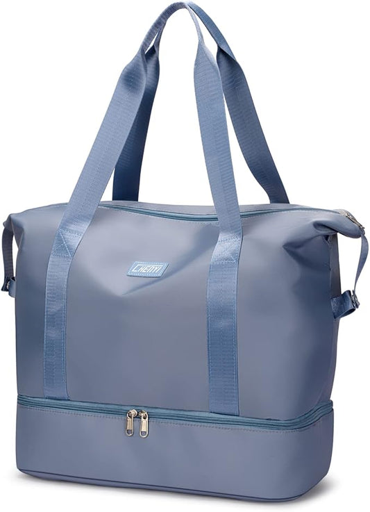 Large Travel Duffel Bag with Shoe Compartment, Gym Tote Carry on Bags for women, Lightweight Duffel Bags with Trolley Sleeve fit for Travel and Sport(Blue)