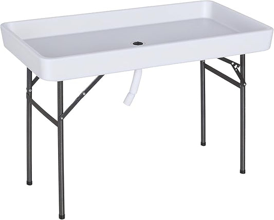 Outsunny 4FT Portable Folding Fish Fillet Cleaning Table Camping Picnic Ice Party Desk with Sink