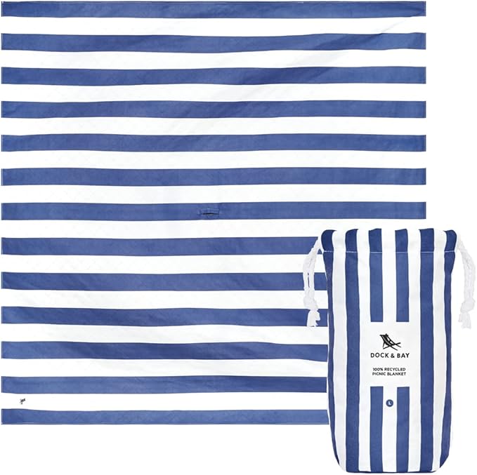 Dock & Bay Ultimate Beach Kit Bundle - Two Quick Dry Towels, Waterproof Bottom Picnic Blanket and Compact Foldable Beach Bag - 100% Recycled Materials - Whitsunday Navy Blue (B)