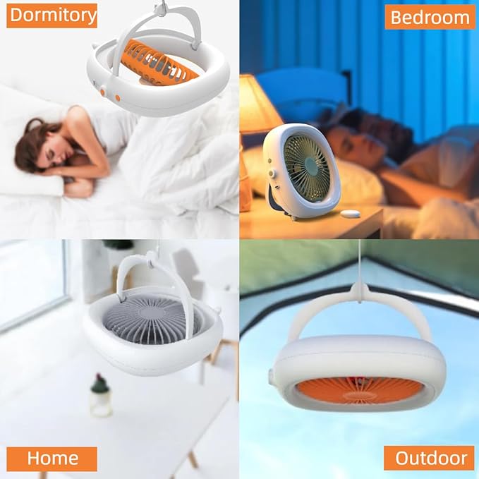 Portable Battery Powered Fan with Remote & Light, Camping Essentials Small Personal Oscillating Rechargeable Travel Fan for Outdoor,Tent,Picnic,Beach, Office