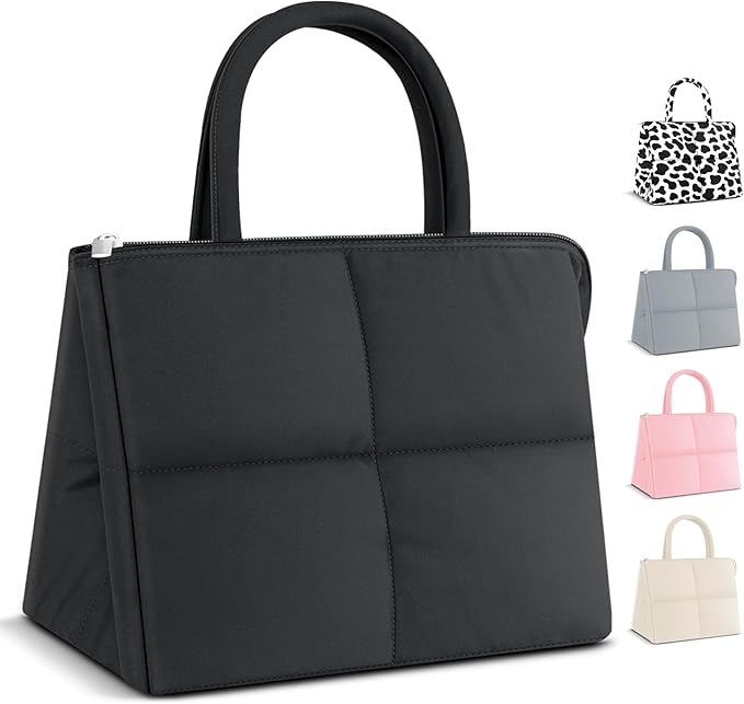 Coobiiya Thickened Leak-proof Lunch Box Lunch Bag Women, Small Insulated Quilted Puffer Lunch Box for Work, Ultralight Reusable Cute Lunch Cooler Tote Bags for Adult, Men, Office, Travel (Black)