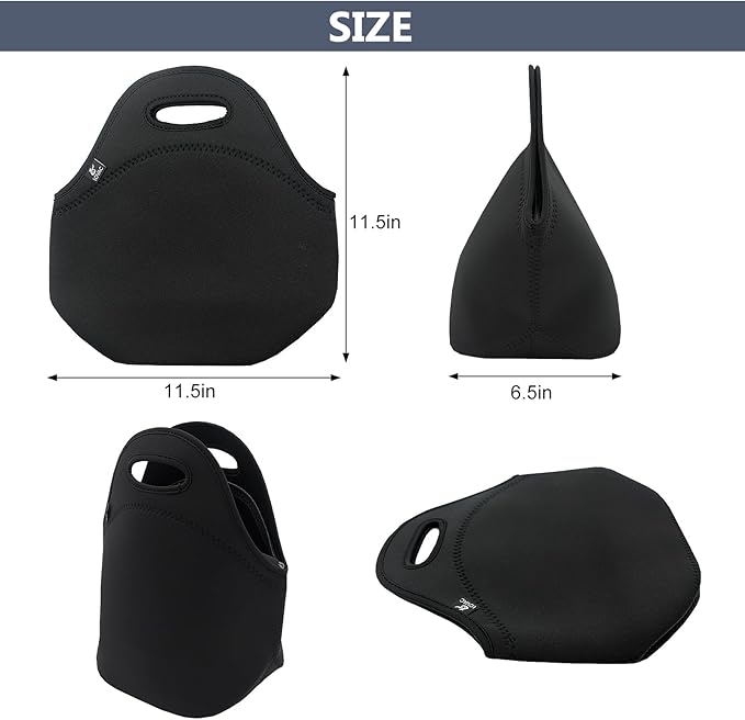 LOVAC Reusable Lunch Bag for Men,Lunch Tote,Durable and Waterproof Neoprene Lunch Bags,Insulated Soft and Lightweight (Pure Black)