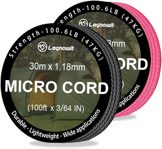 Micro Paracord, 2 Pack 1.18mm x 100ft Thin Mini Utility Braided Small Paracord for Crafting, DIY Project, Camping and More
