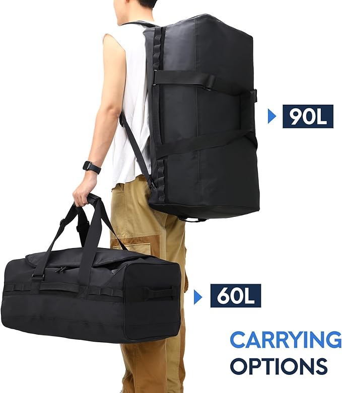 Haimont Travel Duffel Backpack Bag 60L for Men Large Sports Duffle Bags with Backpack Straps for Hiking Camping Gym Workout, Water Resistant, Black