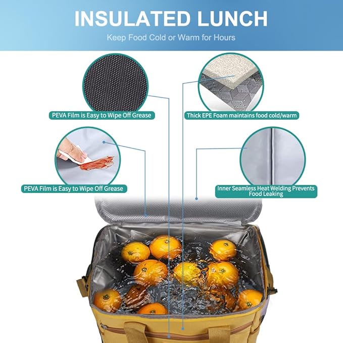 iknoe Large Cooler Bag Collapsible, 15L Insulated Bags, Leakproof Lunch Cooler Tote with Multi-Pockets for Adult, Insulated Lunch Box for Beach, Picnic, Work, Khaki 24-Can