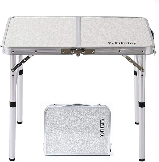 Folding Camp Table Small, 24''L x16''W with Adjustable Height Legs, Indoor Outdoor Lightweight Portable Aluminum Dining Table for Picnic Camping 2-Feet（2 Heights 10"/19"）