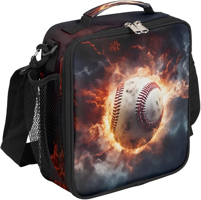 cfpolar Baseball Lunch Box for Boys Girls, Insulated Lunch Bags for Kids Reusable Mini Cooler Lunch Tote Lunchbox Thermal Meal Tote Kit with Shoulder Strap for Work School Picnic