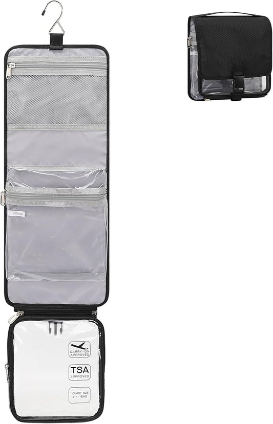 Relavel Travel Toiletry Bag for women with Detachable TSA Approved Toiletry Bag, Compact Hanging toiletry bag with Small Carry On 3-1-1 Clear Waterproof Travel Bags for Toiletries