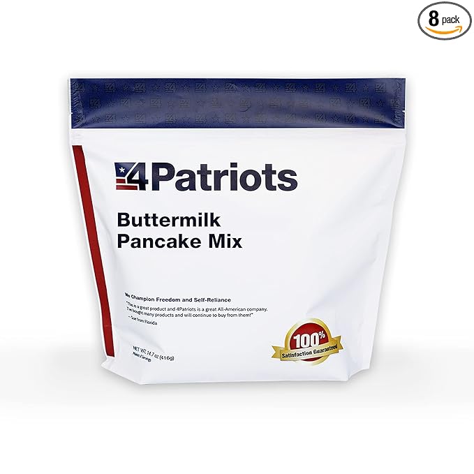 4Patriots Buttermilk Pancake Mix, Emergency Preparedness Pancake Mix, Flapjacks Mix, Perfect For Traveling, Camping, Hunting, Backpacking, Or Survival Scenarios, Fits In Your Bag – 8 Serving Pouch