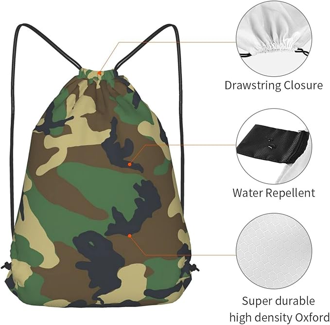 Camo Drawstring Bag Camouflage Map Gym Backpack Sports Backpack Lightweight Waterproof Bags for Men Women Outdoor Gym Sport