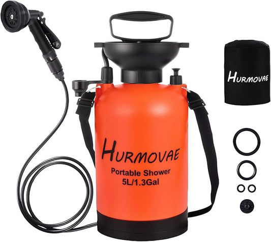 1.3 Gallon/5L Portable Shower for Camping–10 Spray Modes, Insulated Water Sprayer, Portable Beach Shower for Surfing, Hiking, Dog Shower, Orange