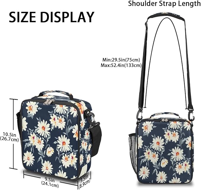 Daisy Insulated Lunch Bag for Girls Women,Daisy Flower Cooler Thermal Tote Kids Reusable Lunch Box Container for School Picnic Work Office Travel Outdoor