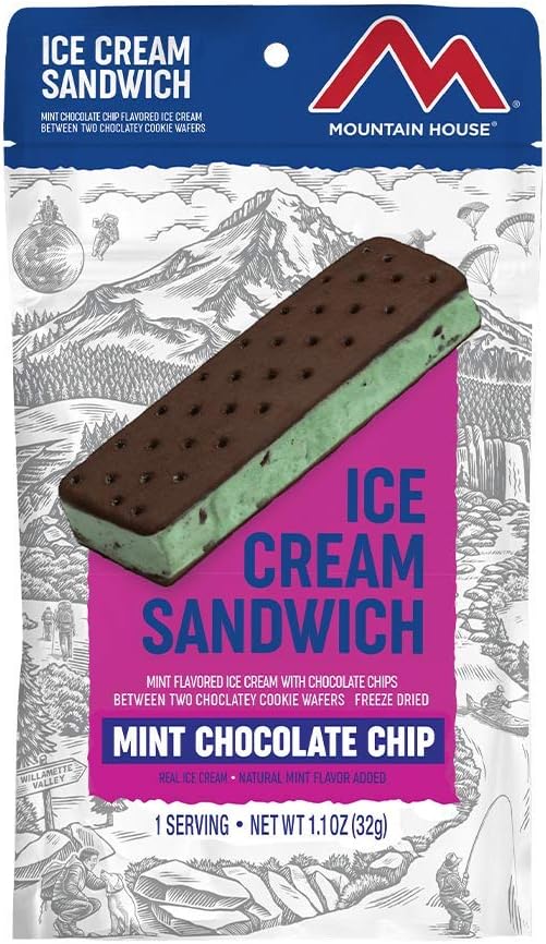 Mountain House Vanilla and Mint Chocolate Chip Ice Cream Sandwich Bundles | Freeze Dried Backpacking & Camping Food | 2 Servings